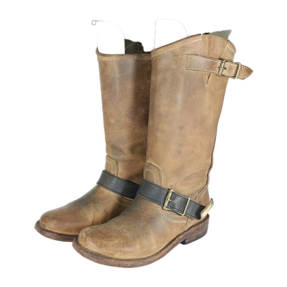 Freebird by Steven Women's Crosby US7 Distressed Leather Harness Moto Biker Boot
